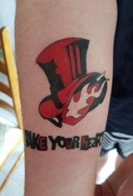 Painted tattoo boy's arm on english and hat tattoo picture