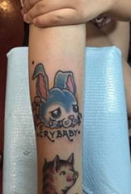 Schoolgirl arm painted gradient simple abstract line cartoon small animal rabbit tattoo picture
