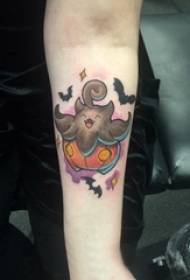 Tattoo cartoon girl with painted tattoo cartoon on arm
