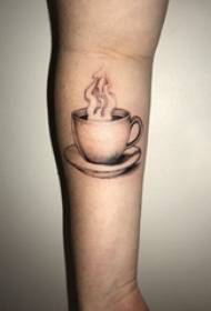 Schoolboy arm on black gray point thorn simple abstract line coffee cup tattoo picture