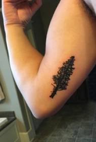 Braço de estudante em ponto preto espinho linha abstrata planta grande árvore foto tatuagem