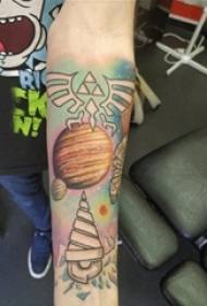 Arm tattoo picture girl colored planet tattoo picture on arm