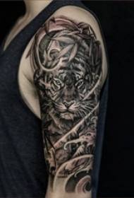 Boys arm on black and white sting handsome animal tiger tattoo pictures