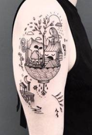 Girl arm on black line geometric element creative sky city tattoo picture