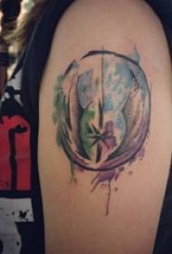 Girl arm on black minimalist geometric element line splash ink tattoo picture