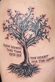 Boy's arm on painted tree tattoo picture
