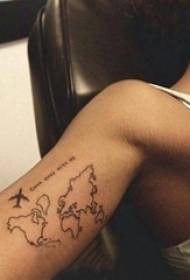 Schoolgirl arm on black line geometric element creative map tattoo picture
