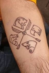 Braccia da scolaro sulla linea geometrica nera nera Immagine di tatuaggio Maya del fumetto