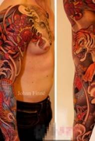 Boys arm painted abstract lines domineering tiger tattoo pictures