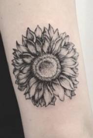 Schoolboy arm on black prick geometric simple line plant sunflower tattoo picture