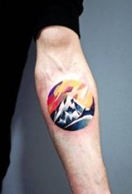Boys arms painted watercolor creative personality snow mountain tattoo pictures