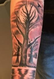 Schoolboy Arms on Black Dots Geometric Abstract Lines Moon and Plant Tree Tattoo Imagen