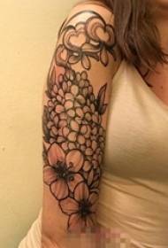 Girl arm on black sketch creative flower pattern love tattoo picture