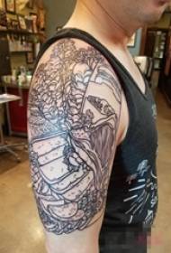 Schoolboy arm on black line creative landscape tattoo picture