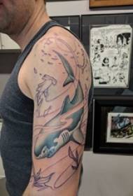 Boys arm painted watercolor sketch creative literary shark tattoo picture