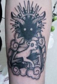Boys arm on black sting simple line sheep and alternative character tattoo pictures