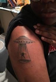 Schoolboy Arms on Black Dots Geometric Simple Lines Characters and UFO Tattoo Picture