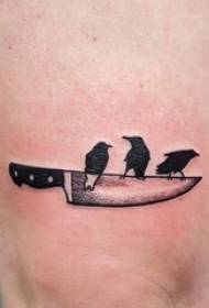 Boy's arm on black gray sketch point thorn trick dagger bird tattoo picture