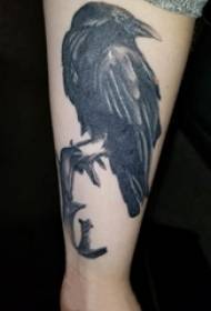 Boys arm on black point thorn simple line small animal crow tattoo picture