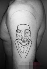Brazo sobre elemento xeométrico branco e negro simple personalidade liña retrato tatuaxe personaxe