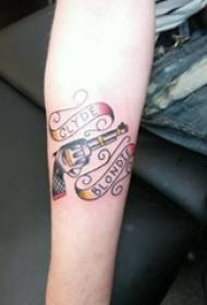 Gun tattoo girl arm on english and gun tattoo picture