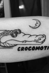 Dječaci s oružjem na crnim linijama Klasična slika domicioznog krokodila Sažetak za tetovažu