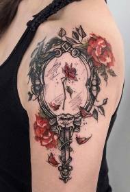 Girl arm mirror with rose tattoo pattern