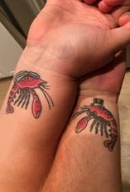 Couple arms painted simple lines small animal shrimp tattoo pictures