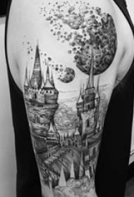 European and American Castle Tattoos Male Arms on European and American Castle Tattoo Pictures