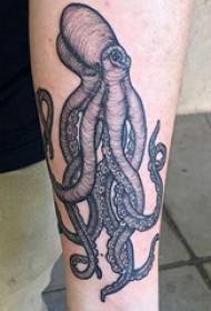 Schoolboy arm on black point thorn simple abstract line octopus tattoo picture