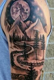 Lengan tato pemandangan lengan anak laki-laki pada gambar tato lanskap