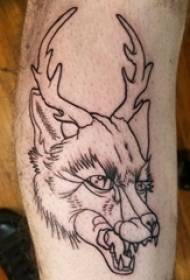 Boys arm on black simple line antlers and wolf tattoo pictures