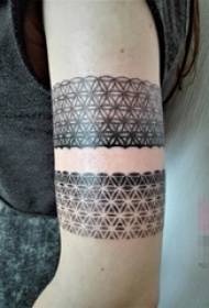 Girl arm on black pricking technique geometric line bracelet tattoo picture
