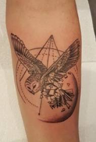 Schoolboy arm on black sketch creative geometric element bird tattoo picture