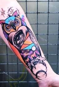 Schoolgirl arm painted watercolor creative flower arm owl tattoo picture