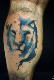 calf Europe and America splash ink lion simple tattoo pattern