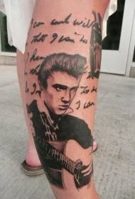 perna retrato preto estilo Elvis tocar guitarra tatuagem