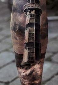 Legs brown realistic big lighthouse tattoo pattern