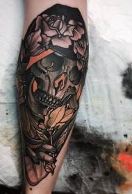 calf color skull with flower tattoo pattern
