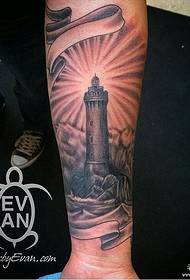 calf black gray lighthouse personality tattoo pattern