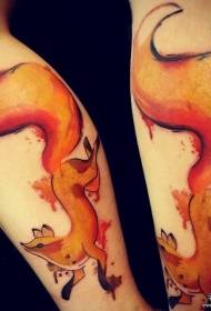 calf splash ink color European and American fox tattoo pattern