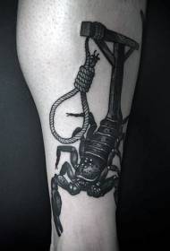 腿部黑色不寻常设计蝎子纹身图案