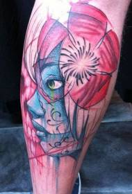 leg ink color death girl tattoo pattern