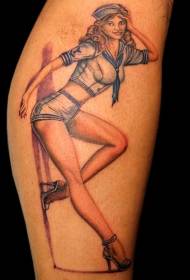 腿部老学校彩绘性感女孩纹身图案