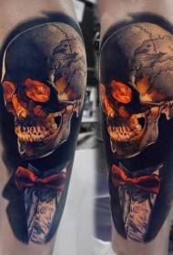 Leg new school style colorful skull tattoo pattern