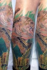 leg huge color realistic fish tattoo pattern