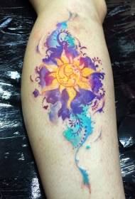 Jalka kuvitus tyyli värillinen hindu tyyli aurinko tatuointi