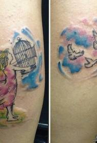 calf small fresh figure bird splash ink tattoo Pattern