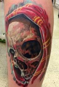 Leg modern traditional style colorful human skull tattoo