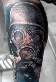 Tatuaje de máscara de gas colorida soldado de estilo basura